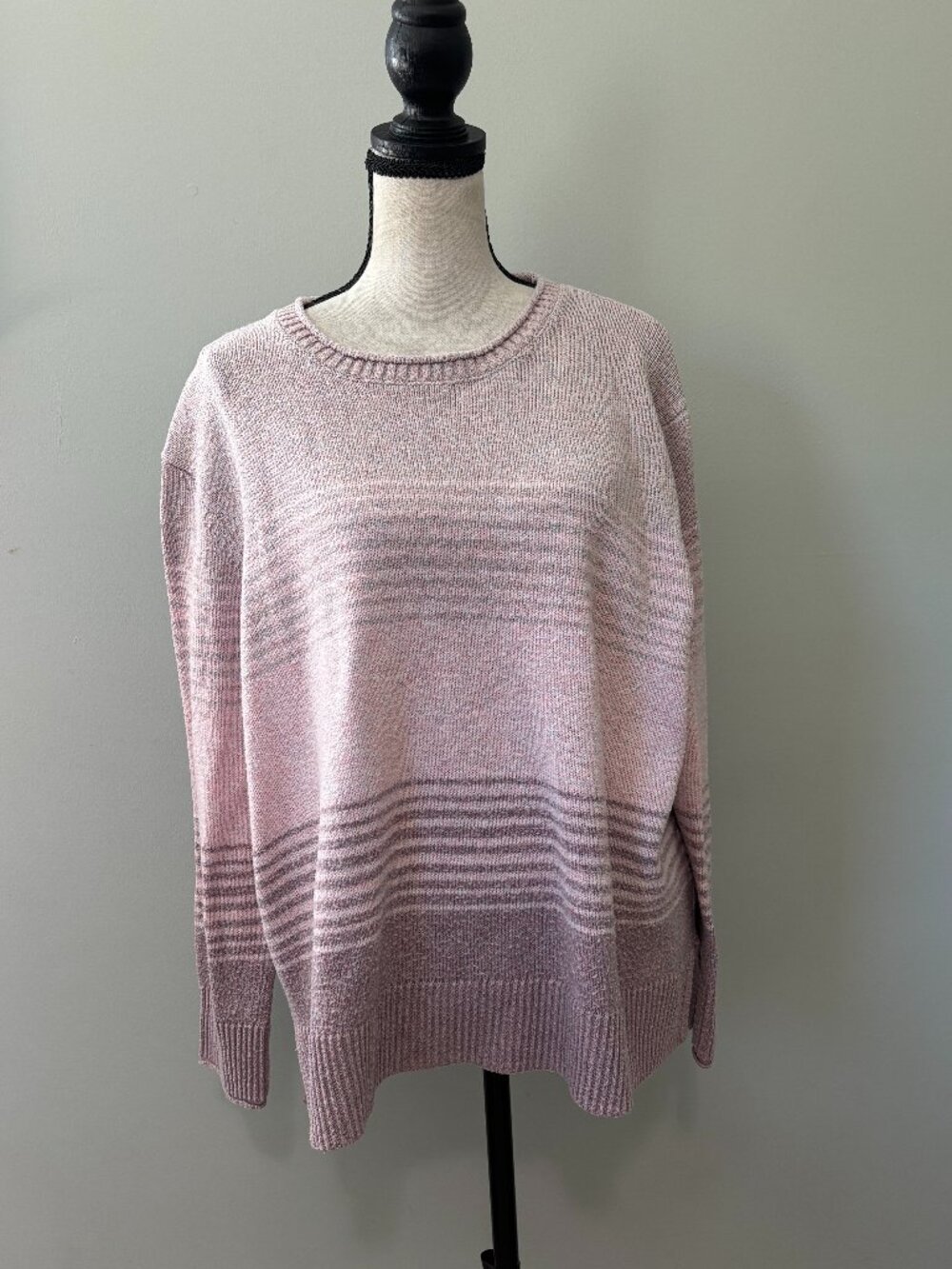 Ella Moss Blush Pink Striped Crewneck Sweater Size XL LIke New
